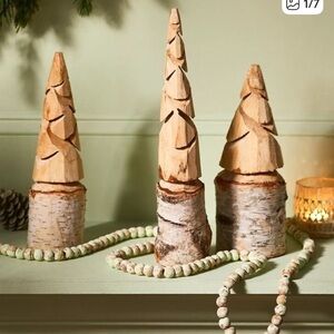 Anthropologie terrain hand carved birch. Christmas Tree - SET OF THREE